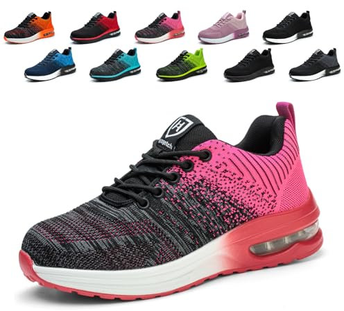 Hitopteu Chaussure de Securite Homme Femmes Legere Basket Securite Respirante avec Embout en Acier Chaussures de Travail Antidérapantes Rose 37 EU 235