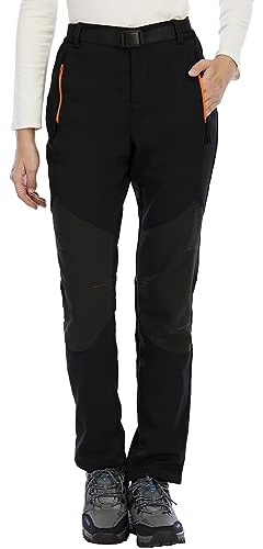 BenBoy Mujer Trekking Pantalones de Nieve Impermeables Softshell Montaña Pantalones Invierno Calentar Escalada Senderismo Esquiar Aire Libre KZ3927W-Black-L