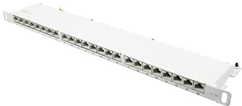 Patchpanel/Patchfeld - 19 - Servermontage/Rackeinbau - Cat. 6A, 500 MHz - 10-GIGABIT-fähig - 24-Port - 0,5 HE - STP geschirmt - werkzeugloses Öffnen - Reinweiß (RAL9010)