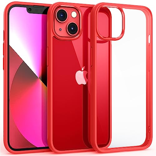Supdeal Shockproof Clear Case for iPhone 13, [Not Yellowing] [10FT Military Drop Protection] Hard Clear Back Four Corner Airbags Drop Protection Phone Cover, 6.1 inch, Red