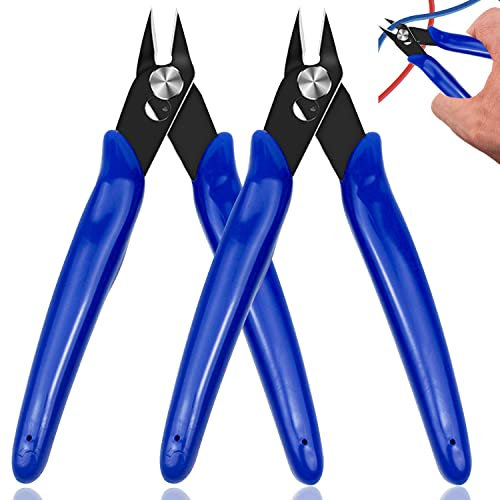 Wire Cutters, 2PCS Small Flush Cutters, Cutting Pliers with Non-Slip Comfortable Handle, Precision Wire Clippers Hobby Snip Side Cutting Plier, Diagonal Side Cutters Pliersfor Jewelry Craft DIY(Blue)