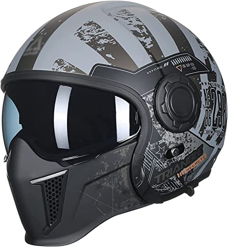 Open Face Helm Jethelm Biker Schutzhelm Motorrad-Helm Fullface Helm Motorradhelm mit Abnehmbarem Kinnschutz für Erwachsene Herren Damen DOT/ECE-Zulassung D,XL