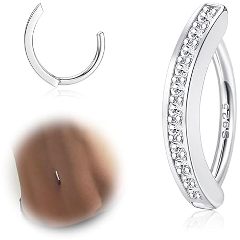 ORAZIO 14G Clicker Bauchnabel Ringe für Frauen 925 Sterling Silber Bauchnabelpiercing Silber/Gold Reverse Curved Navel Barbell Körperschmuck 10MM/12MM 5