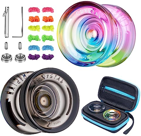 2er-Pack Responsive Jojos für Kinder Anfänger, Dual Purpose Jojo K2 Crystal mit extra unempfindlichem Yo Yo Lager + 12 YoYo Schnüre + YoYo Etui + Werkzeug zum Entfernen des Lagers - Gradient + Schwarz