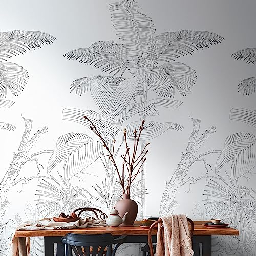 Livingwalls Vliestapete - Tapete Palmenblätter in Schwarz und Weiß - Wandtapete für verschiedene Räume - Wandbild XXL 2,80 m x 1,59 m