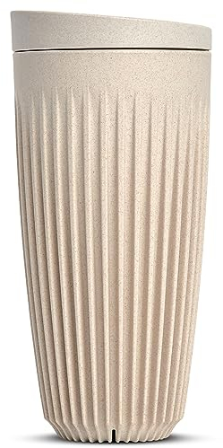 HUSKEE Coffee Cups with Lids - Reusable Coffee Cup with Unique Fins for Espresso, Cappuccino, Americano, Mocha - Insulated & Portable Latte Cups Made with Repurposed Coffee Husks (Natural, 16oz)
