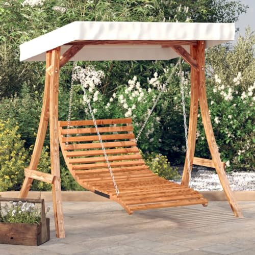 ZEYUAN Hollywoodschaukel mit Dach Massivholz Fichte mit Teak-Finish, Gartenschaukel, Garten Schaukel, Schaukelgestell, Schaukel Garten, Schaukelgerüst 3200625