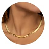 Finrezio 14K Vergoldete Schlangen Kette für Damen - Edelstahl Halskette Fischgräten Choker Geschichtete Verstellbar Schmuck Geburtstagsgeschenk 14/15/16 (L)