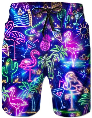 Ahegao Herren-Badehose, schnelltrocknend, 3D-Druck, Strand-Shorts mit Taschen, cooles Netzfutter, Badeanzüge, Lila Rosa Blau, XX-Large