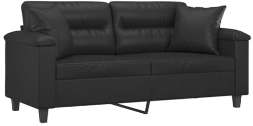 vidaXL Sofa 2 Sitzer, Couch mit Zierkissen, Liegesofa für Wohnzimmer, Polstersofa Sessel Relaxsofa Loungesofa Relaxcouch, Schwarz Kunstleder