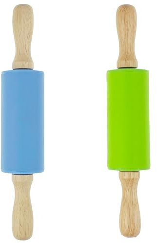 Zelerdo Confezione da 2 mini mattarelli piccoli da 22,9 cm per bambini, con manico in legno, per la cucina di casa