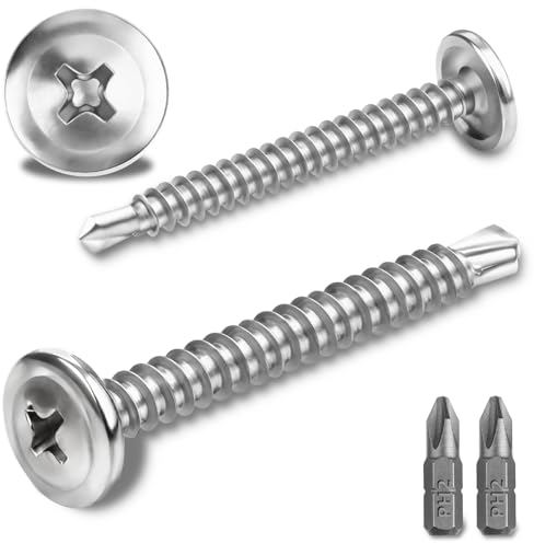 100 Pcs Vis Autoforeuse Metal 410 Vis Autoforeuse Inox 4.2x38MM Autoperforante Phillips à Tête Fraisée pour Acier Autoperceuse à Tête Ronde Autoperceuse avec 2 Forets (Argent)