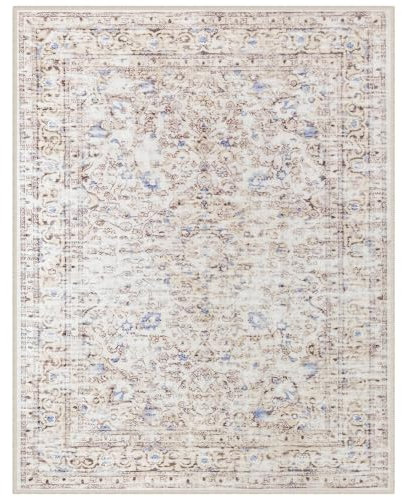 Waschbarer Vintage-Teppich im Landhausstil, 12,7 x 17,8 cm, Landhausstil, weich, neutraler Teppich, rutschfeste Unterseite, Niederflor-Teppich für Schlafzimmer, Esszimmer, Zuhause, Büro