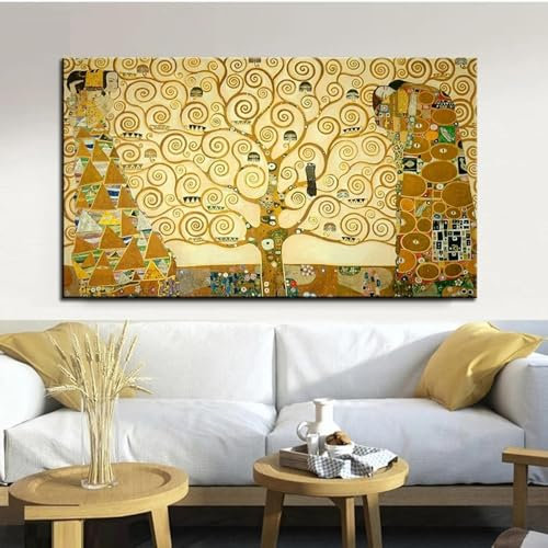 JACBON Peinture célèbre Art Gustav Klimt arbre de vie peinture à l'huile sur toile affiches et impressions tableau d'art mural pour salon 80x150 cm sans cadre
