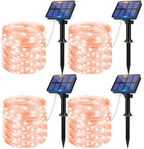 litogo [4 Stück Solar Lichterkette Aussen, 12M 120Led Lichterkette Solarlichterkette für Außen Wasserdicht KupferDraht Outdoor lichterkette Deko Draußen 8 Modus für Balkon, Weihnachten Orange