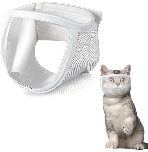 SilverChry Katze Maulkorb, Maulkorb für die Katzenpflege, Mundabdeckung Katze Einstellbar, Katzenmaulkorb mit Atmungsaktivem Mesh und PVC Gesichtsschutz für Katzen