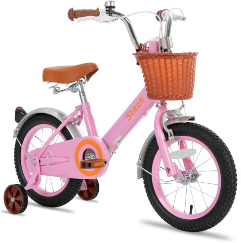 STITCH Retro 12 Inch Kids Bike for 2-4 Years Old Girls, 12 Inch Wheels Girls Bike with Stabilisers & Basket,Pink