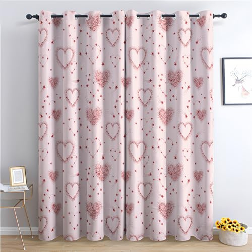Generisch Vorhänge Herzen - Romantische Rosa Mädchen Fenster Gardinen mit Ösen, Vorhang Blickdicht Verdunklungsvorhänge Thermovorhang für Wohnzimmer Schlafzimmer Deko 2er Set, H 160 x B 140 cm M-#488