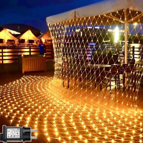 Redefun Lichternetz Außen 2 Stück 3x2m 200 LED Lichterkette Netz mit Stecker, 8 Modi Lichterkettennetz Wasserdicht Lichtervorhang für Zimmer Wand Hochzeit Zaunbüsche Garten Deko - Warmweiß