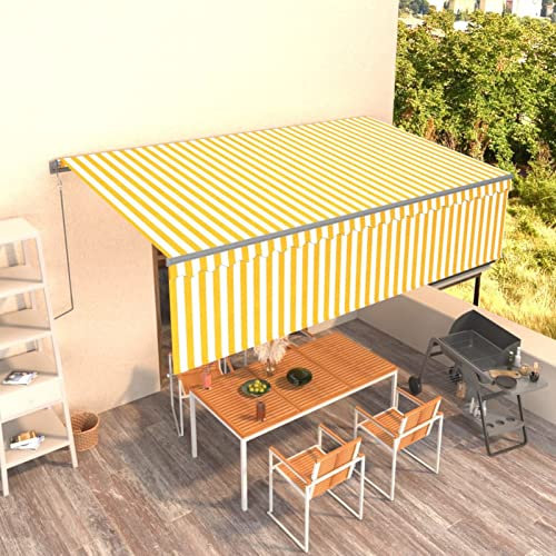 Festnight Toldo Motorizado 5 x 3 m con Persiana, Toldo Eléctrico y Manual Retráctil,Toldo Articulado Eléctrico con Mando a Distancia, para Terraza, Jardín Amarillo y Blanco