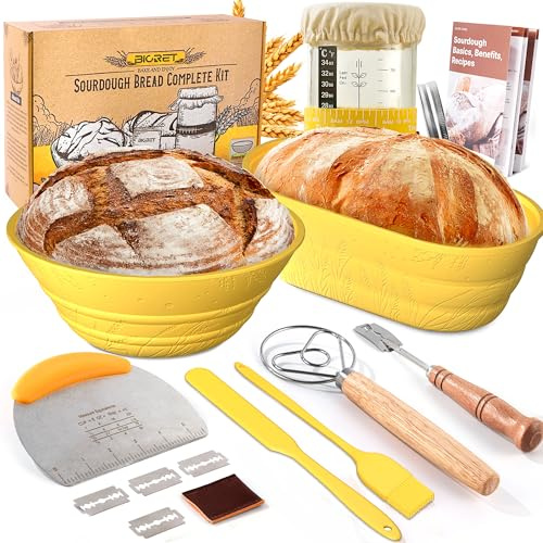Sourdough Bread Baking Supplies 34 OZ Sourdough starter kit with 2 Bread Proofing Basket