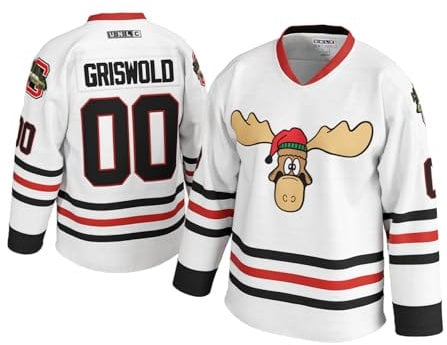Griswold Moose Clark #00 Hockey Jersey – X-Mas Vacation Stitched Letters & Numbers, Fan Apparel, Breathable Polyester, S-5XL, White, L