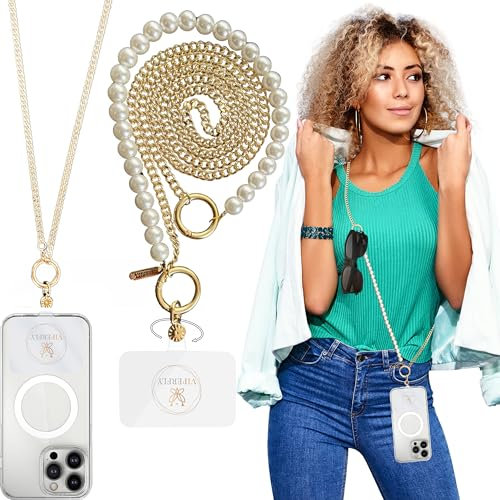 VIPERFLY Phone STRAP Crossbody Chain Stainless Steel Phone LANYARD Handmade Phone CHARM Strap 2in1 Metal Phone Lanyard CROSSBODY +WRIST Strap Chain+ Tether Tab PATCH Rotatable 360° Women Gift GOLD