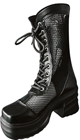 Stivali corti da donna, alla moda, estivi, con inserti in pelle e lacci, tacco spesso, stivali con taglio, Nero , 40 EU