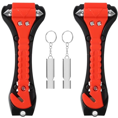 Nuangoo 2 Pièces Brise Vitre Coupe Ceinture,Marteau Brise Vitre Voiture,2 en 1 Brise-Vitre de Voiture,Apportez 2 Sifflets d'urgence,Convient aux Voitures, Bus, Voitures Particulières (2)