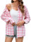 Stamain Chemise a Carreaux Rose Femme Chemise à Boutons à Manches Longue Country Top à Enrouler Décontracté Bureau Classique Fête avec Poches XL