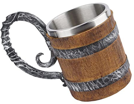 DECHOUS 3pcs Retro Design Oak Beer Steins Hand Painted and Polished Beer Mugs for Gifting