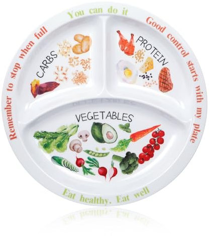 Yuecda Placa de control de porciones para una alimentación equilibrada, plato de nutrición saludable para adultos y adolescentes, separadores de melamina, perfecto para una alimentación equilibrada y