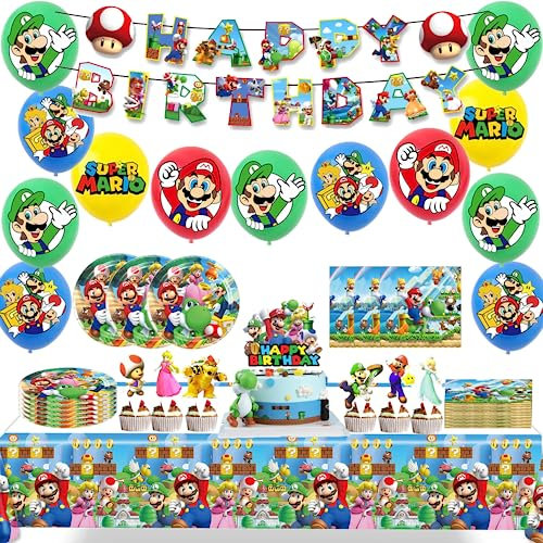 Decoration Anniversaire,Vaisselle Anniversaire Assiette Serviettes Nappes Décorations Gâteau Happy Birthday Bannières etc,Idéal pour 10 invités (H)