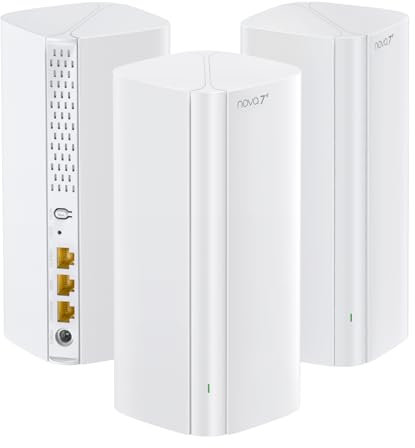 Tenda Nova ME3 Pro (Pack de 3) – Sistema WiFi 7 Mesh BE3600 (3.6Gbps | 5GHz: 2882Mbps, 2.4GHz: 688Mbps), Doble Banda, para Hogares de 4-7 Habitaciones, NFC, MLO, MRU, WPA3, Blanco