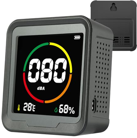 VETOUCH Schallpegel, hochpräzises Dezibel-Messgerät, 3-in-1spl Messgerät, Niveau-Temperatur-/Feuchtigkeitsmessung, Typ-C-Lade-/Aufhängelochpegel-Messgerät, praktischer, praktischer Schallpegelmesser