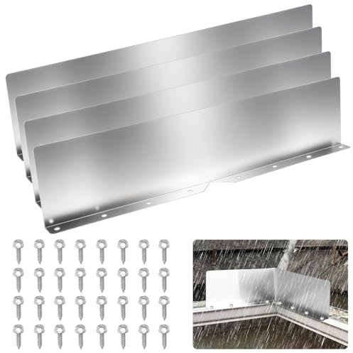 EEEKit 4PCS Rain Gutter Valley Splash Guards, Gutter Rain Diverter for Roof with Screws, Aluminum Gutter Splash Guards for House Shingle Roofs