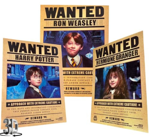 luko Harry Potter Poster – Harry, Ron, Hermine 3D-Linsenraster-Flip-Effekt, 3 Bildänderungen, 7.6 cm einem, magische Wandkunst, Sammlerstück, Filmdekoration, Must-Have-Sammlerstück