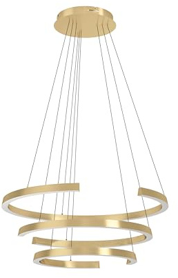 EGLO Pendelleuchte LABONETE – LED Hängeleuchte in Gold mit drei asymmetrischen Ringen – höhenverstellbare, dimmbare Deckenlampe für Wohnzimmer, Küche oder Schlafzimmer – Ø 80 cm