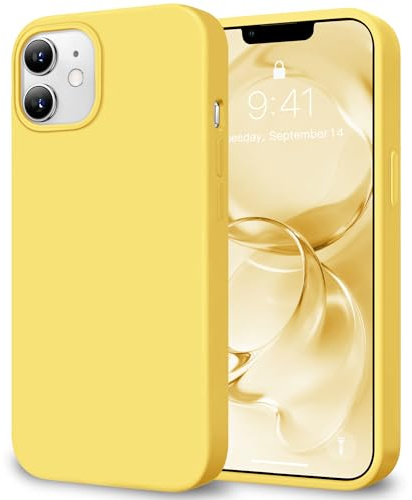 HOOMIL Hülle für iPhone 12 Mini, Flüssigsilikon, Seidig Weiche Haptik, Militärischer Stoßschutz, Stoßfeste Handyhülle mit Kratzfestem Mikrofaserfutter - Buttergelb