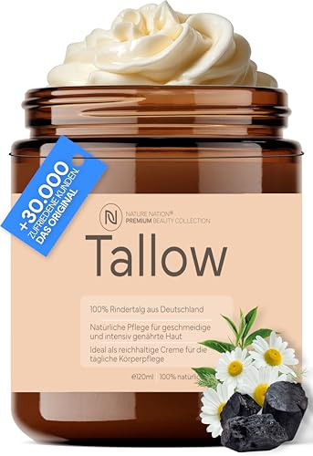 Tallow Rindertalg Creme Aktivkohle: Beef Tallow Balm gefiltert, geruchsarm | Aktivkohlegefiltert für neutralen Eigengeruch, aus deutscher Weidehaltung, unparfümiert, für Gesicht & Körper