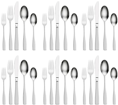 Gravurmaster Besteck Set für 6 Personen, 30 teilig Edelstahl Besteckset Spülmaschinenfest, Hochglanzpoliert, Löffel Gabel Messer Set für Zuhause Grillen Party Alltag Gäste Camping Picknick