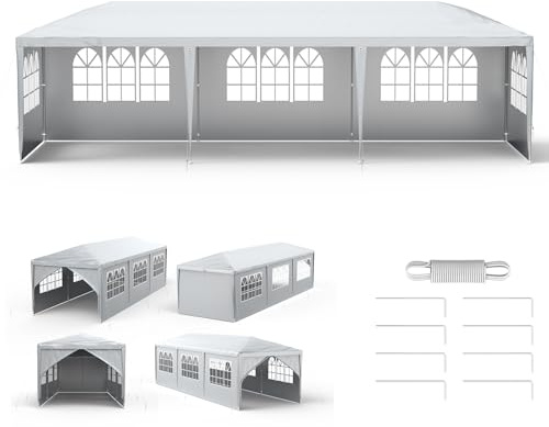 Aufun Pavillon 3x9 m Grau Gartenpavillon mit 8 Seitenwände | Polyethylen Bierzelt Tür mit Reisverschluss für Garten Party Hochzeit Picknick Markt