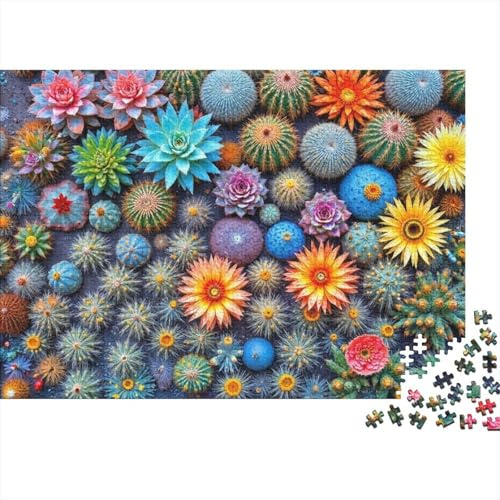 Puzzle 1000 pièces pour Adultes Jardin de Cactus colorés,Carton Premium,Boules de Fleurs colorées,Entraînement Mental éducatif,Activité Amusante créative,Idée Cadeau pour Amateurs de Puzzles 70x50cm