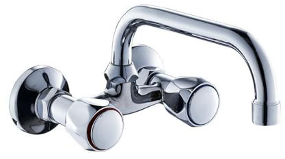 Grifo de pared para fregadero con caño alto (distancia entre tomas de 11 cm), acabado cromado – (H110299C)
