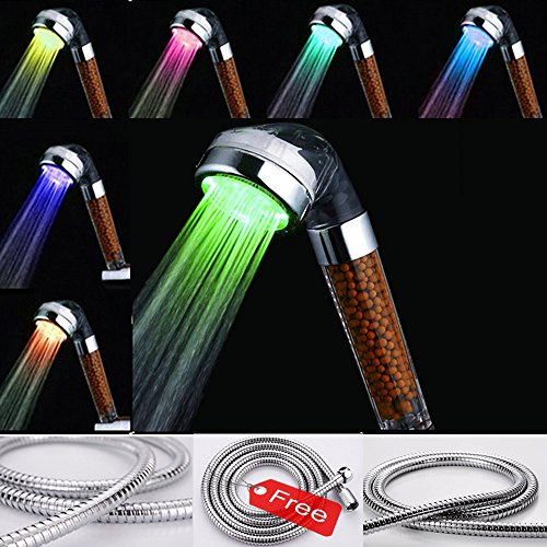 Amison Hochdruck-Duschkopf mit Schlauch und Filter, 7-farbige LED-Beleuchtung, Wasser sparend