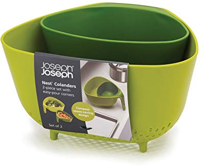 Joseph Joseph Nest - 2-teiliges küchensieb Nudelsieb- und Gemüsesieb-Set mit Schüttrand, Kunststoff, grün
