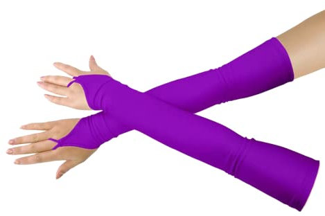 Shinningstar Guanti lunghi da ragazza in spandex elasticizzato senza dita sopra il gomito Cosplay Catsuit Opera, Viola, taglia unica