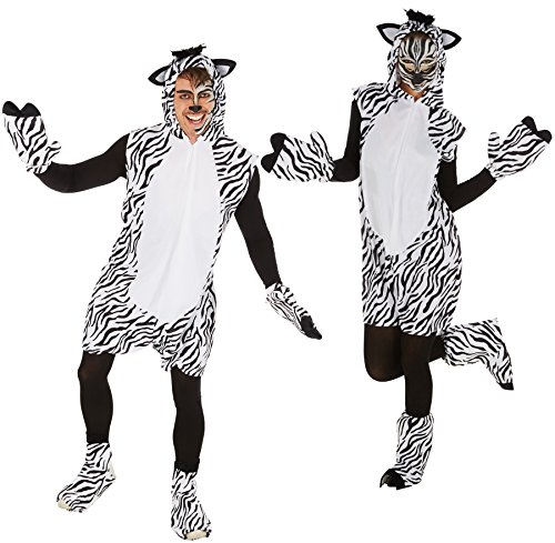 tectake Kostüm Zebra für Sie und Ihn | Aus weichem Fellimitat | Ärmellos und vorne mit praktischem Reißverschluss | Inkl. Handschuhe, Beinstulpen und Ganzkörperstrumpfhose (M | Nr. 300890)
