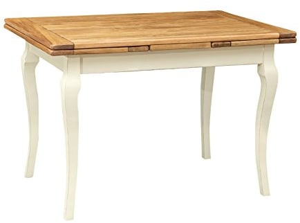 Biscottini - Mesa Extensible de Madera Maciza de Tilo - Estilo Country - Estilo Shabby - Estructura Blanca Antigua - Plano Natural L 120 x P 80 x H 80 cm