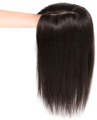 Haarteil mit doppelter Seidenbasis, Echthaar-Krone, 7,1 x 10,2 cm, handgefertigt, zum Anklipsen, für Damen, Glatze, 30,5 cm, Dunkelbraun